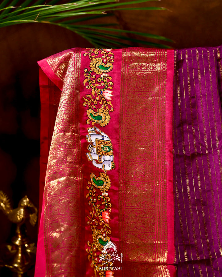 Handloom Pure Kanjivaram Silk Sarees with Real Zari and Hand Painted Tanjore Art