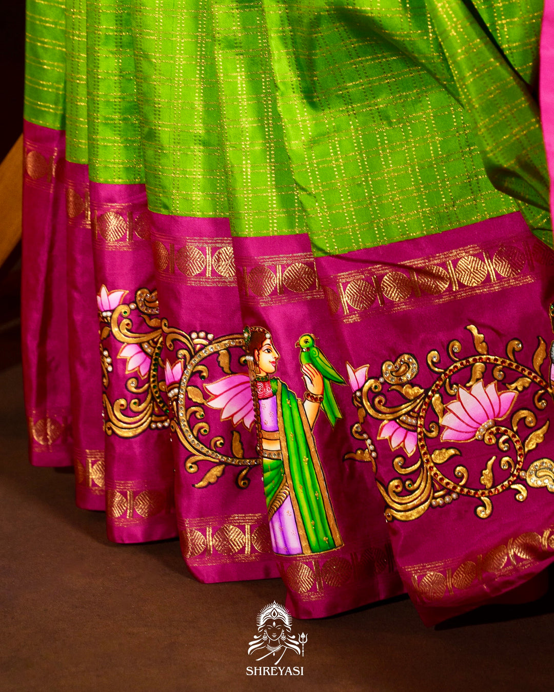 Traditional Tanjore Painting on Handloom Pure Kanjivaram Silk Sarees with Real Zari