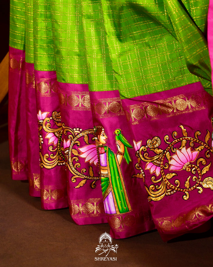 Traditional Tanjore Painting on Handloom Pure Kanjivaram Silk Sarees with Real Zari