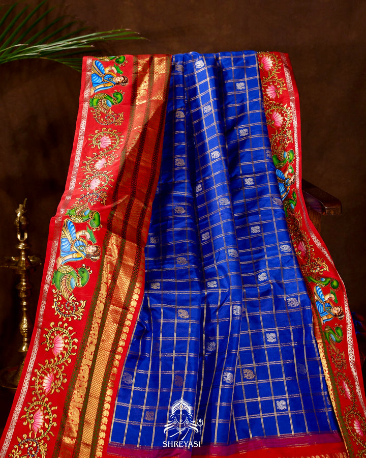 Handloom Pure Kanjivaram Silk Sarees with Real Zari and Hand Painted Tanjore Art