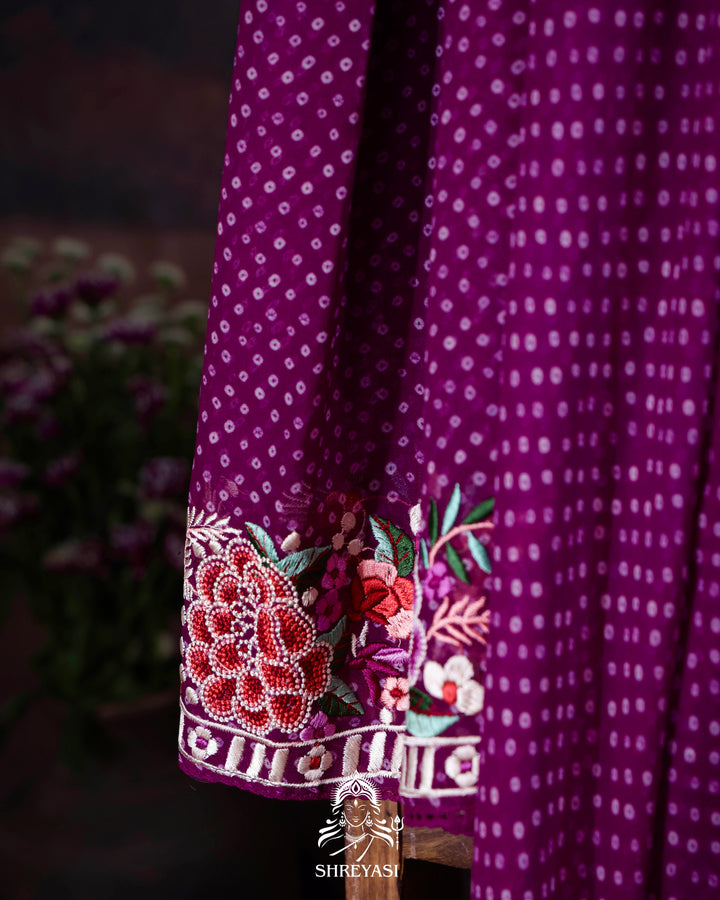 Pure Georgette Saree with Parsi Gara Style Embroidered Borders and Bandhej Body