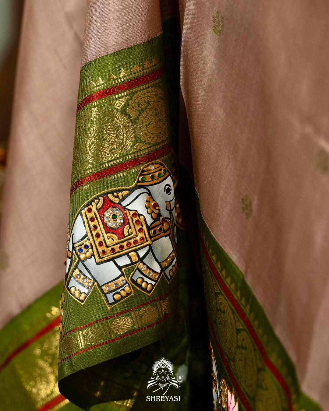 Traditional Tanjore Painting on Handloom Pure Kanjivaram Silk Sarees with Real Zari