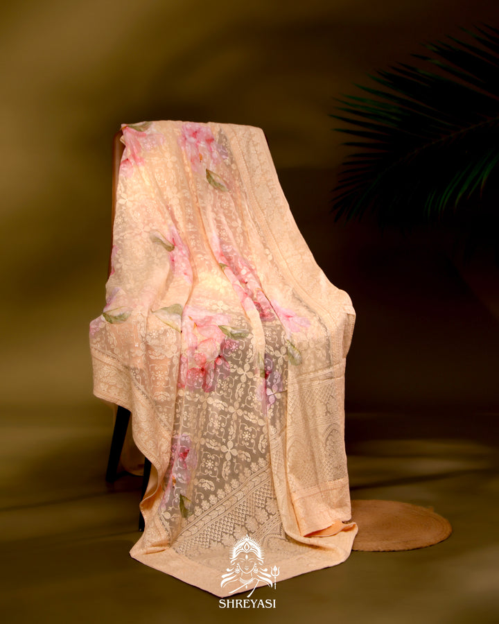 Georgette Floral Saree with Chikankari Embroidery