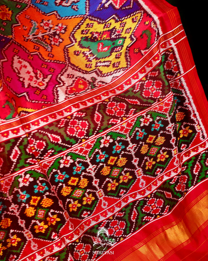Multicoloured Handloom Pure Twill Patola Silk Saree