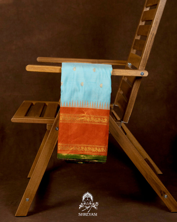 Handloom Pure Gadwal Silk Saree with Tissue Kuttu Border and full Bhuti Silk Blouse