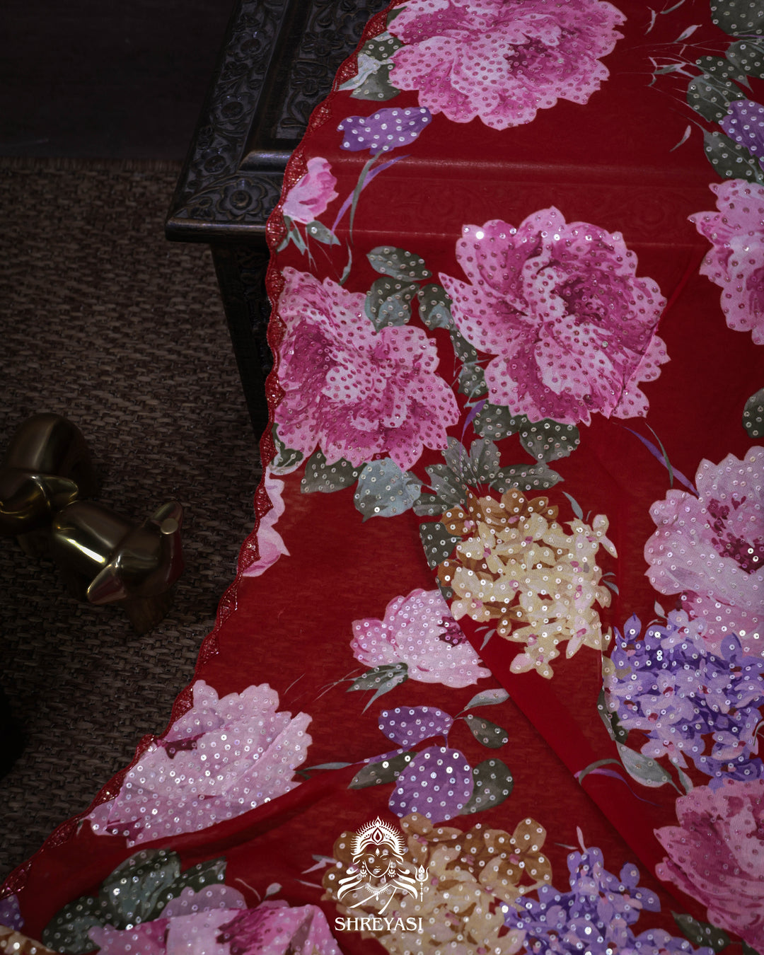 Pure Georgette Floral Sequin Saree