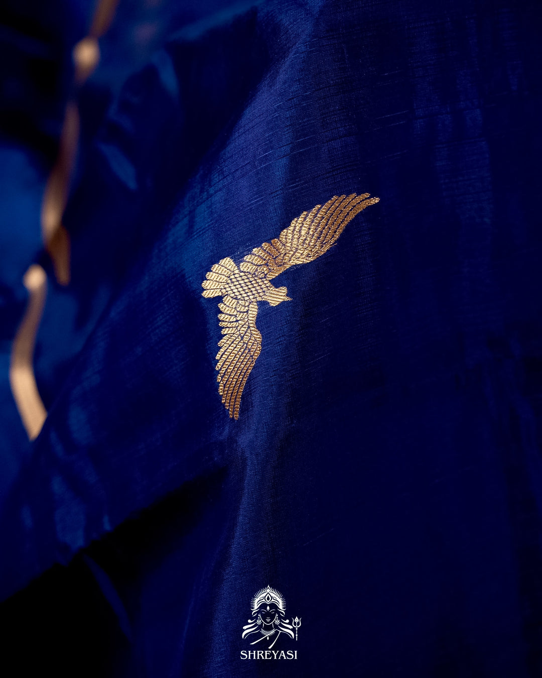 Handloom Pure Chanderi Pattu Silk Saree in Cobalt Blue with Bird Motifs