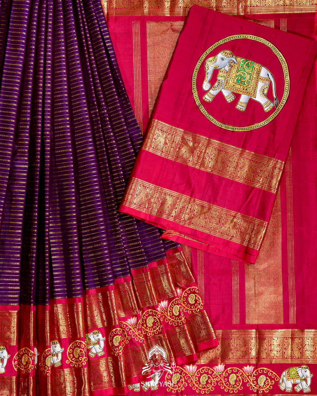 Handloom Pure Kanjivaram Silk Sarees with Real Zari and Hand Painted Tanjore Art