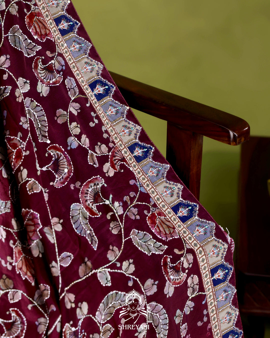 Pure Crepe Silk Saree with Kantha Embroidery