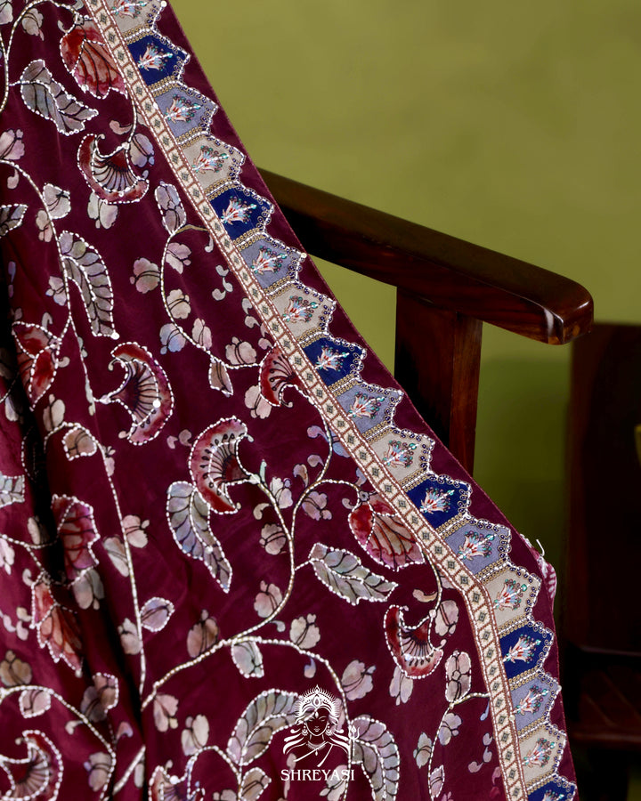 Pure Crepe Silk Saree with Kantha Embroidery