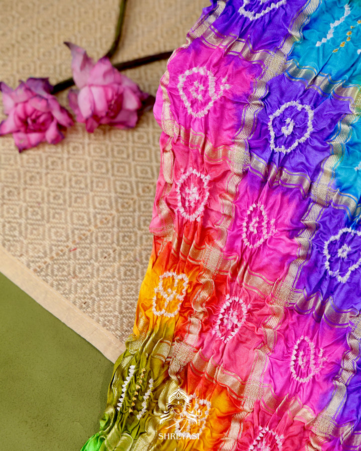 Pure Gaji Silk Gharchola Saree with Hand-Knotted Bandhej