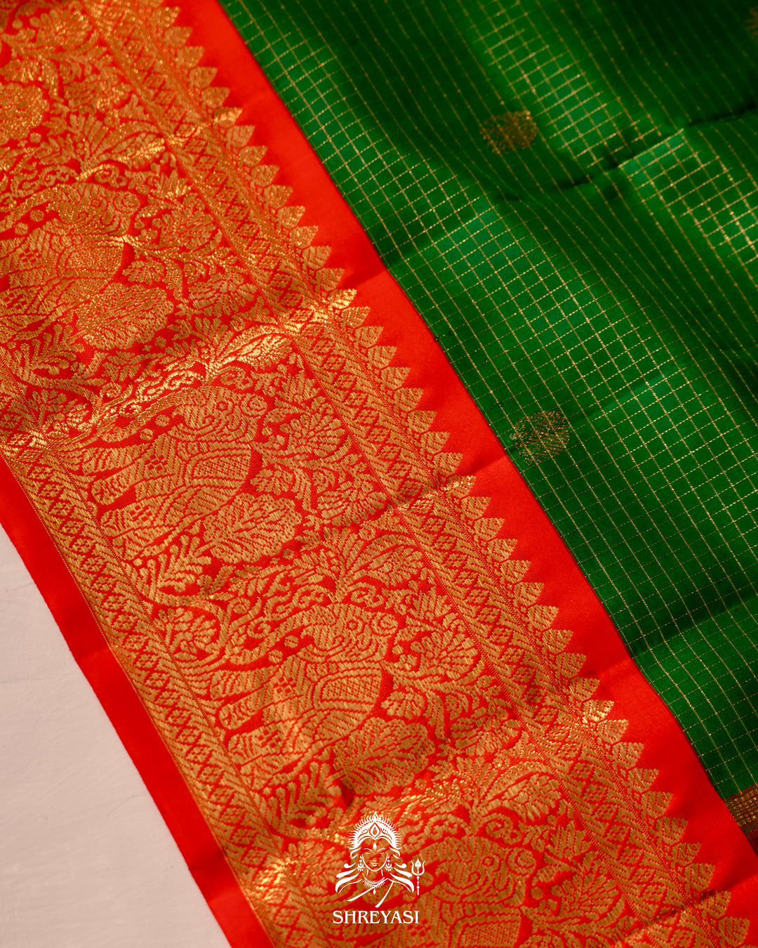 Handloom pure Kanjivaram silk saree with real zari, kattam checks, and traditional motifs