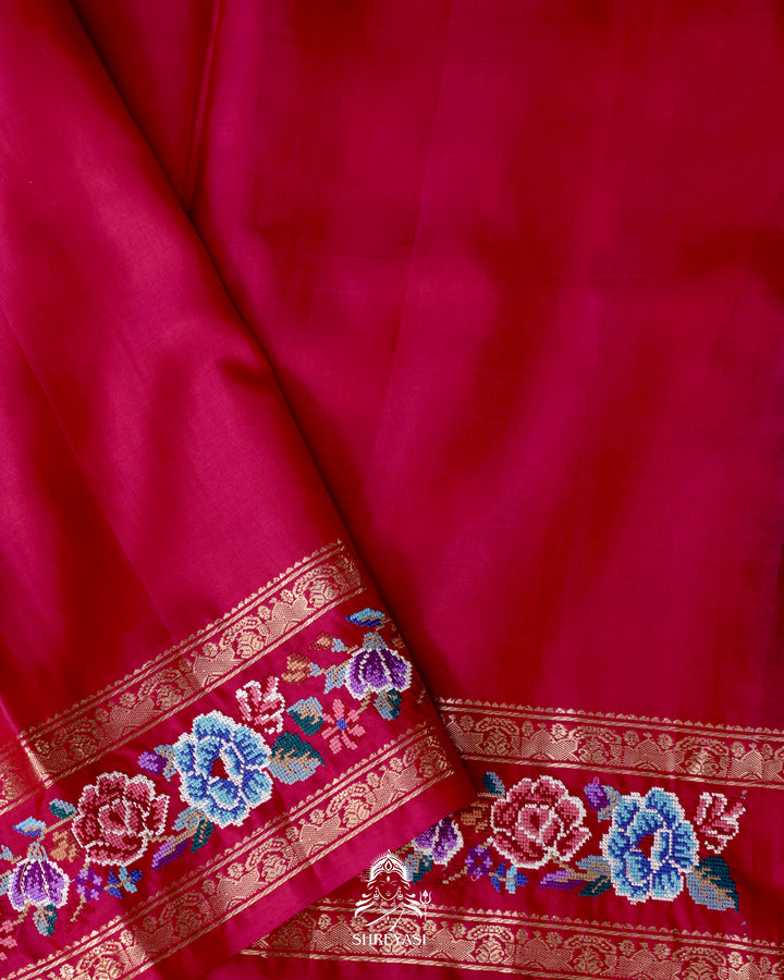 Handloom Pure Kanjivaram Silk Saree with Petit Point Embroidered Borders