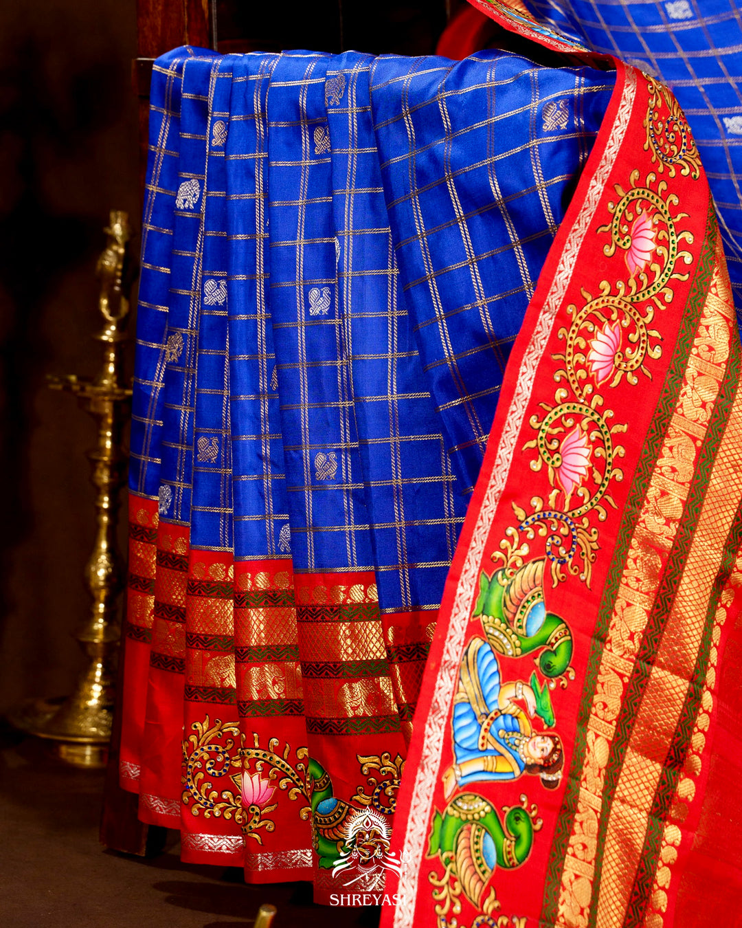 Handloom Pure Kanjivaram Silk Sarees with Real Zari and Hand Painted Tanjore Art