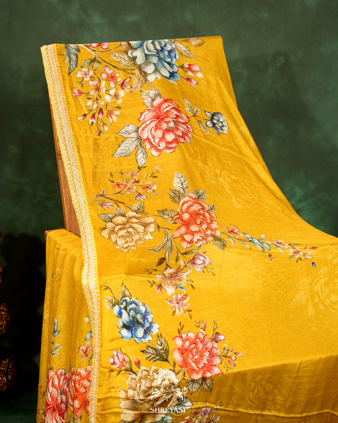 Floral Crepe Chiffon Saree with Embroidered Borders