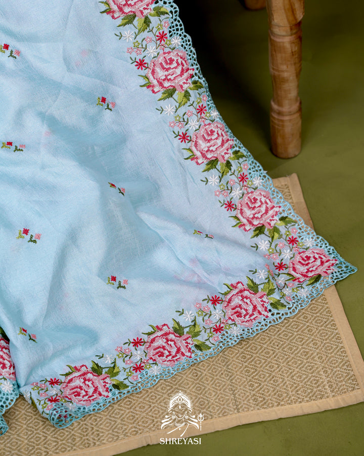Tussar Silk Saree with Petit Point Embroidery