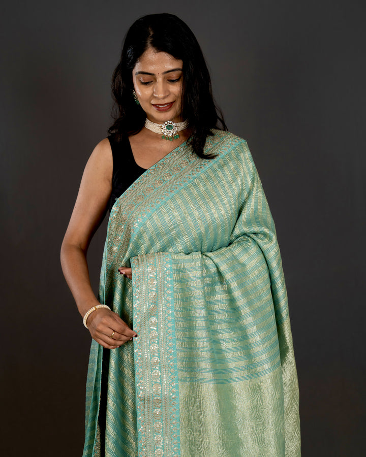 Pure Georgette Silk Saree with Heavy Embroidered Borders and Blouse