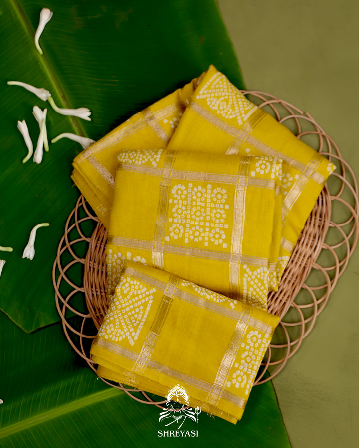 Gharchola-Style Bandhini Matka Silk Saree with Zari Checks