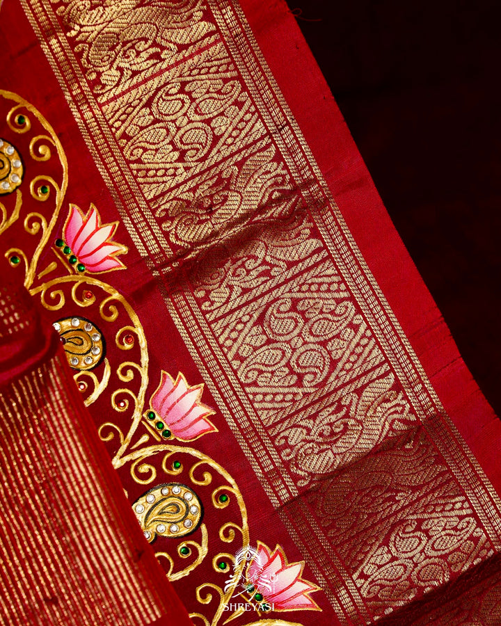 Handloom Pure Kanjivaram Silk Sarees with Real Zari and Hand Painted Tanjore Art