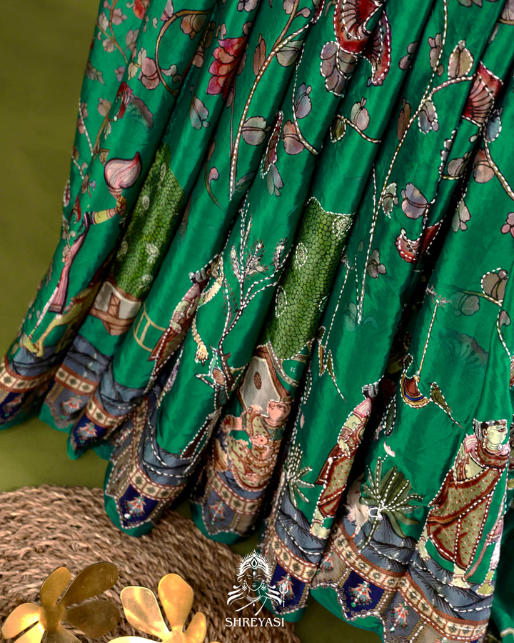 Pure Crepe Silk Saree with Kantha Embroidery