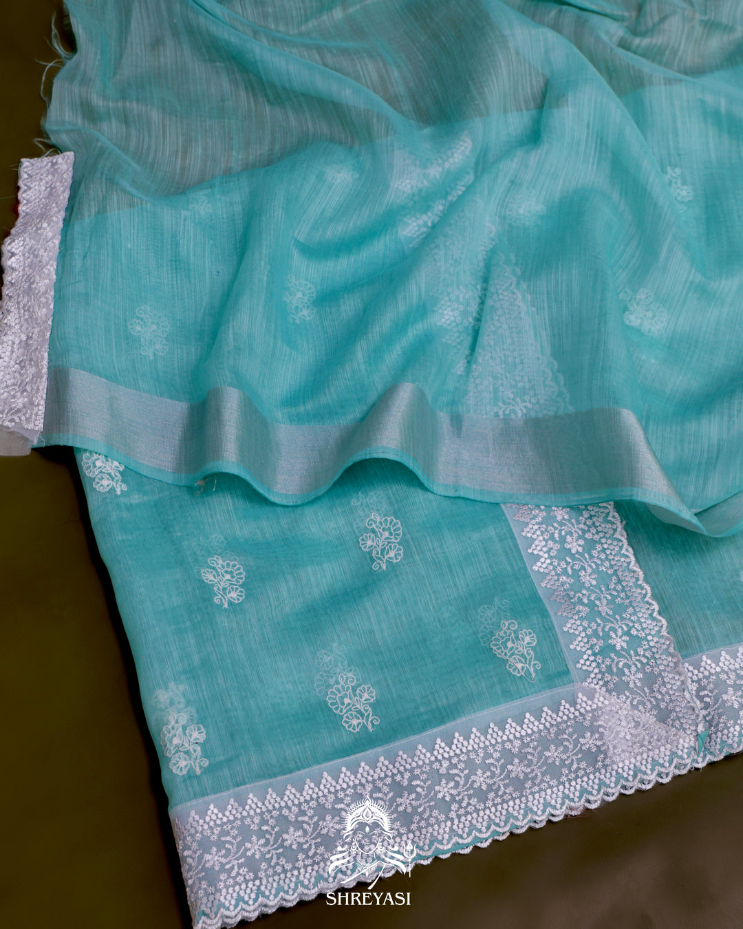 Linen Saree with Lace Borders