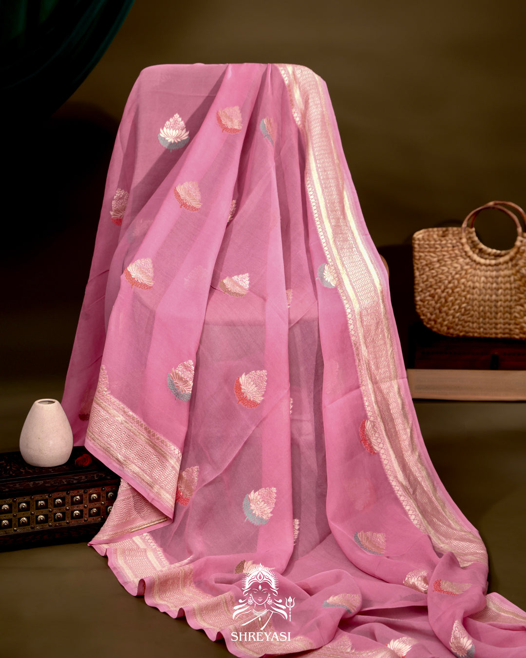 Banarasi Chiffon Khaddi Georgette Saree with Meenakari Weaving