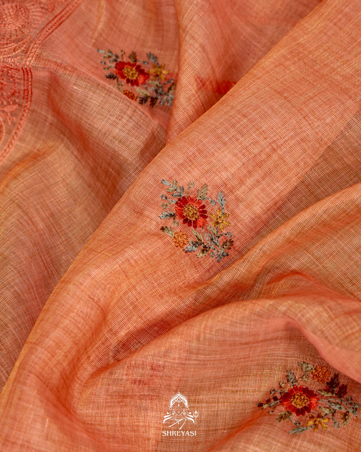 Bengal Linen Saree with Resham Floral Embroidery