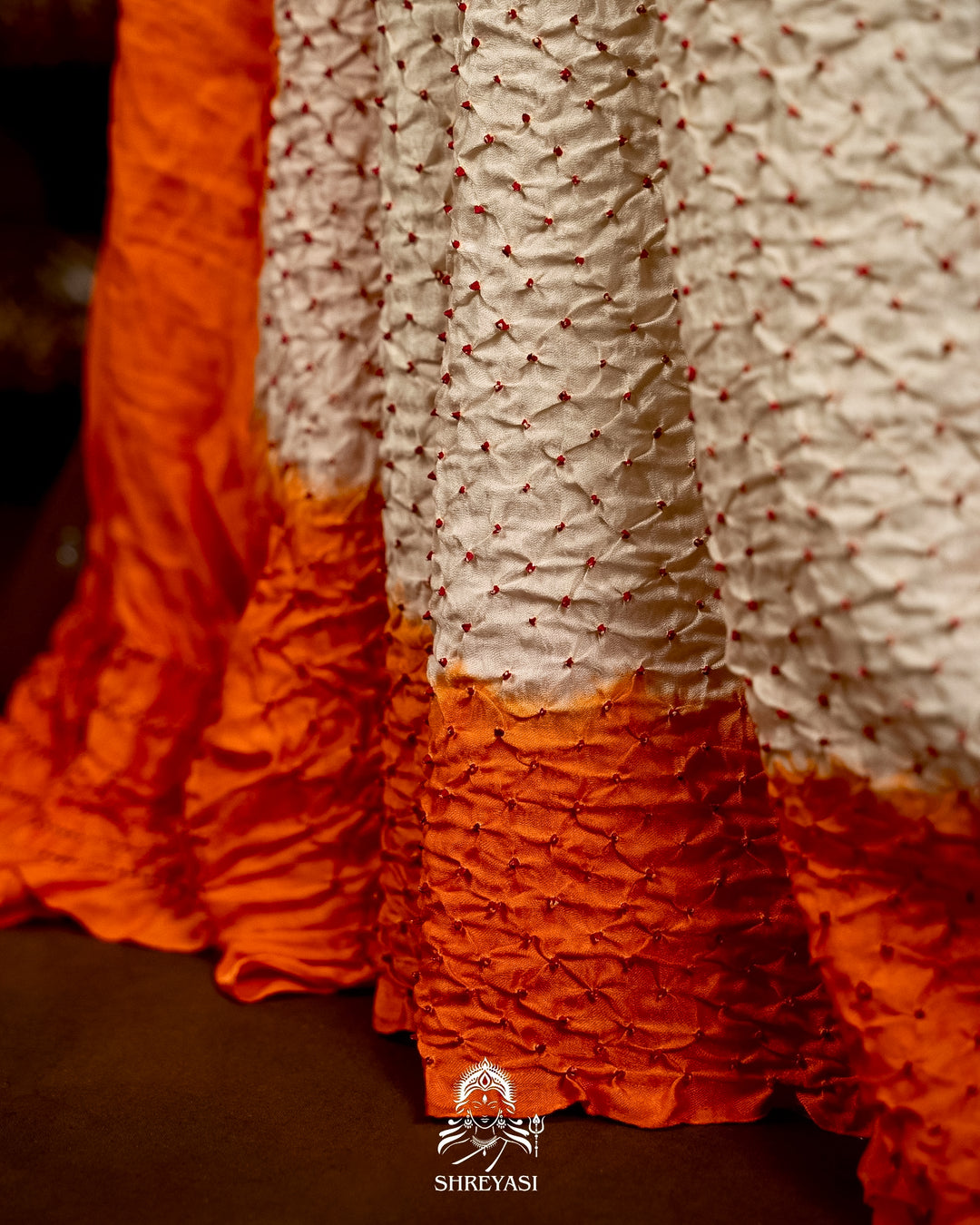Pure Gaji Silk Designer Saree with Intricate Hand Knotted Bandhej Work