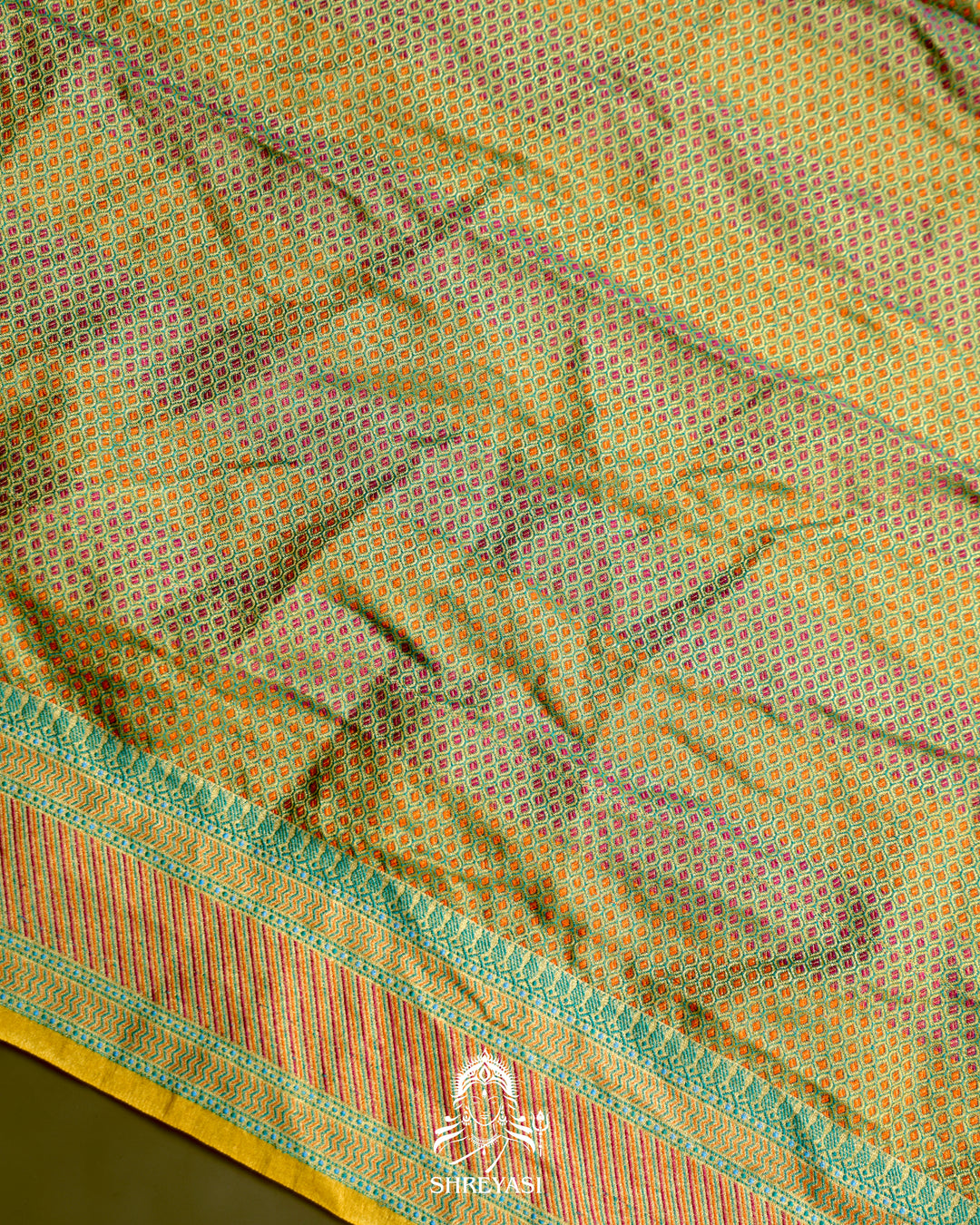 Hand Knotted Bandhej Tussar Silk Saree with Meenakari Weaving