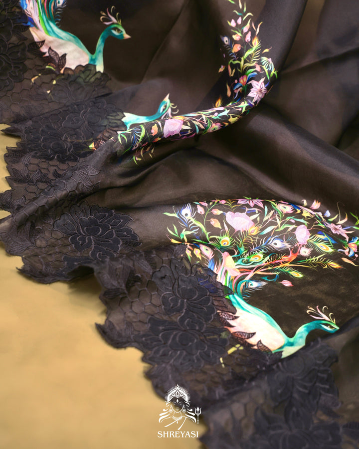 Organza Silk Saree with Chantilly Lace Border
