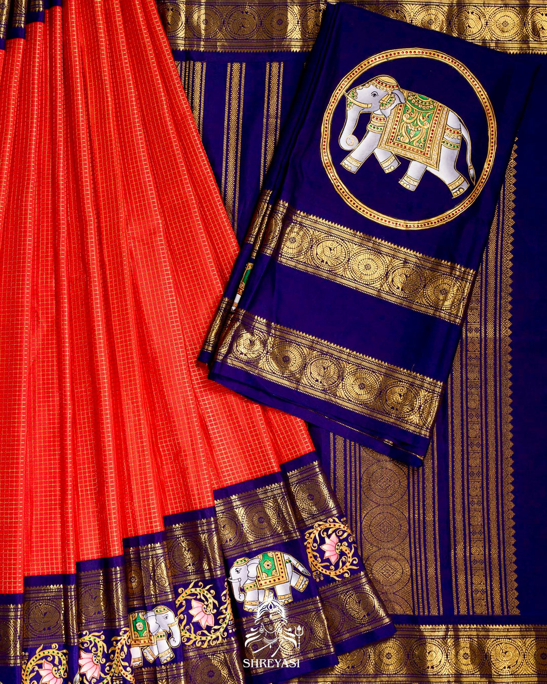 Handloom Pure Kanjivaram Silk Sarees with Real Zari and Hand Painted Tanjore Art