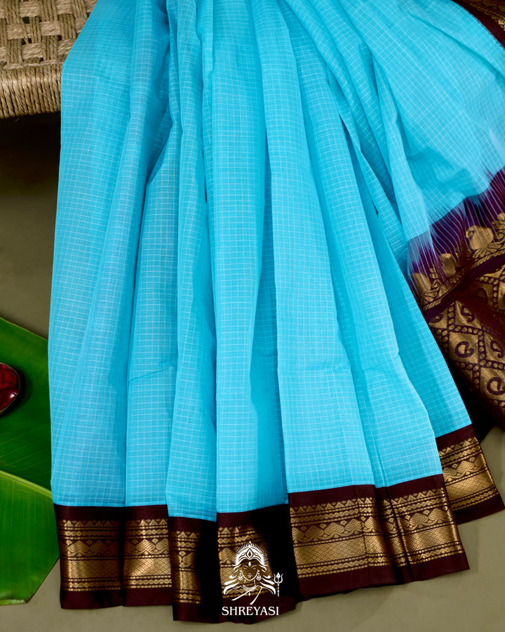 Handloom Pure Gadwal Cotton Saree with Contrast Silk Border and Zari Pallu