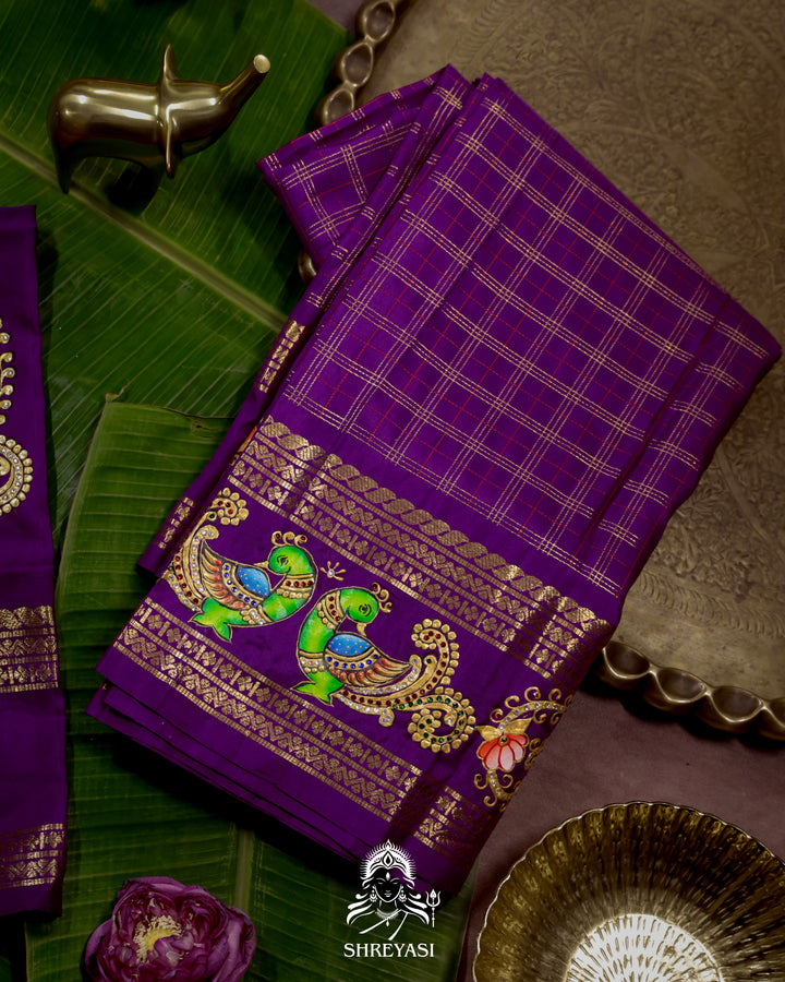 Handloom Pure Kanjivaram Silk Saree in Real Zari with Tanjore Mayil and Kamalam Artwork