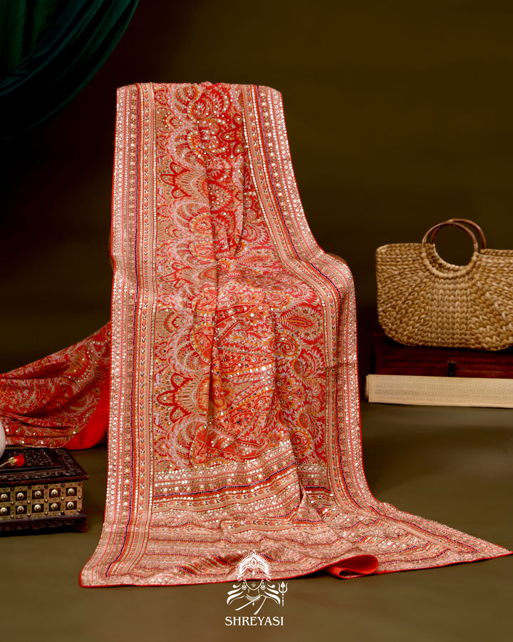 Crepe Silk Saree with Heavy Hand Embroidery