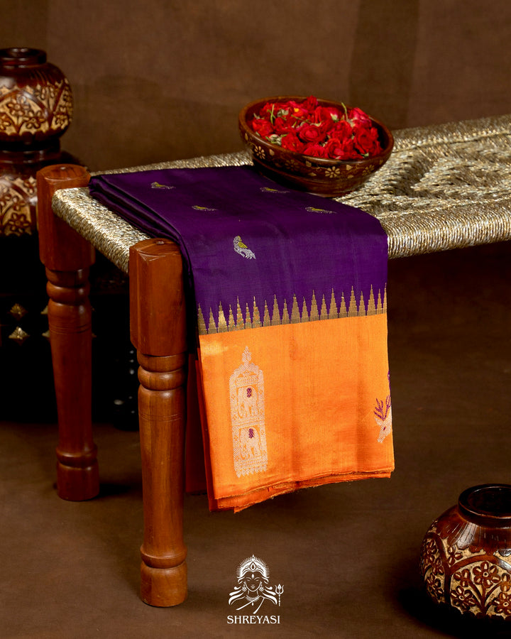 Handloom Pure Gadwal Silk Saree with Tissue Border & Contrast Full Bhuti Silk Blouse