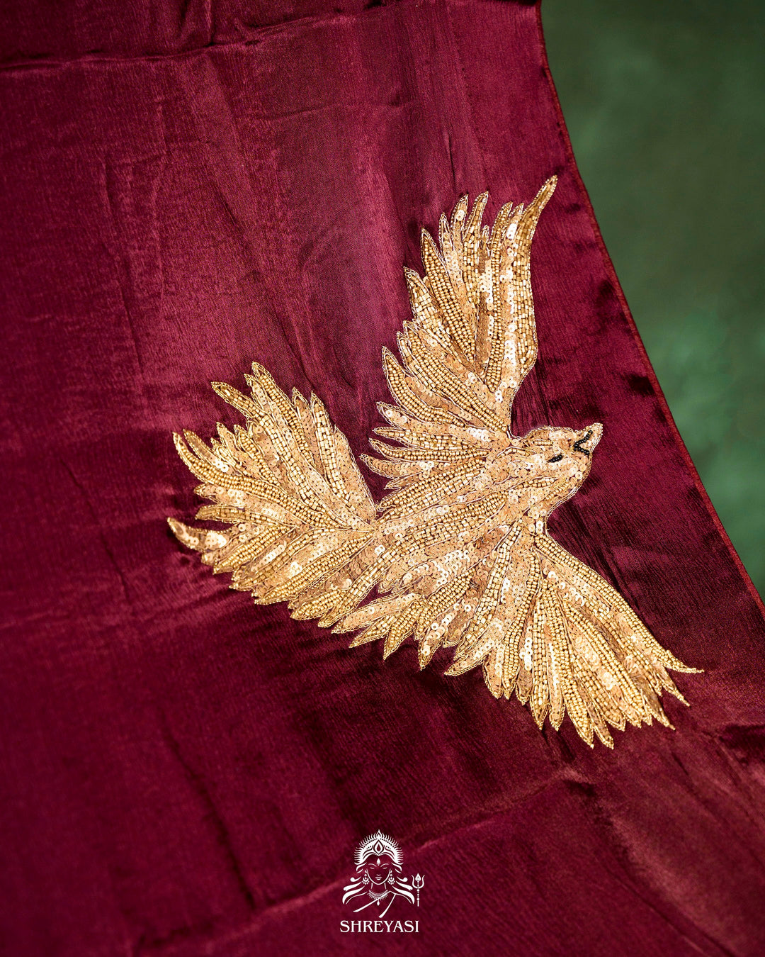 Pure Crepe Silk Saree with Bird Embroidery