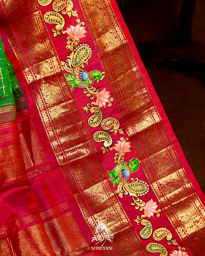 Handloom Pure Kanjivaram Silk Sarees with Real Zari and Hand Painted Tanjore Art