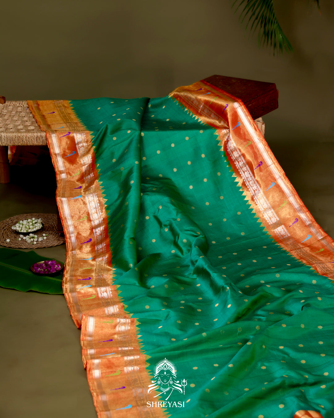 Handloom Pure Gadwal Silk Saree with Paithani Muniya Tissue Borders