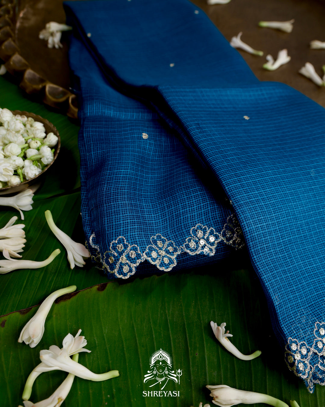 Handloom Pure Tussar Kota Saree with Scalloped Pitta Embroidery Border