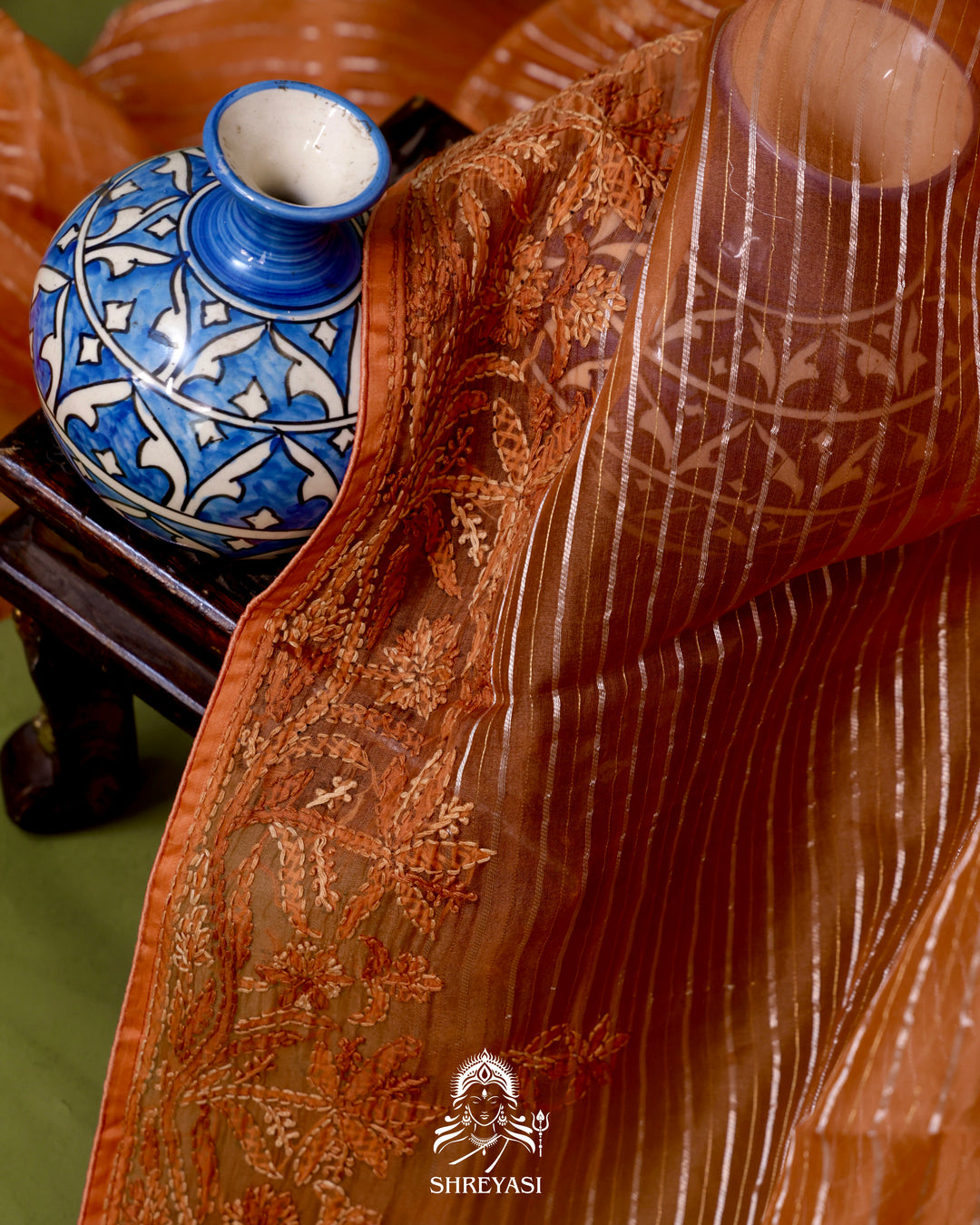 Pure Organza Silk Saree with Hand Embroidered Chikankari
