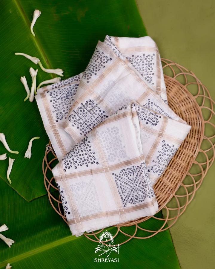 Gharchola-Style Bandhini Matka Silk Saree with Zari Checks