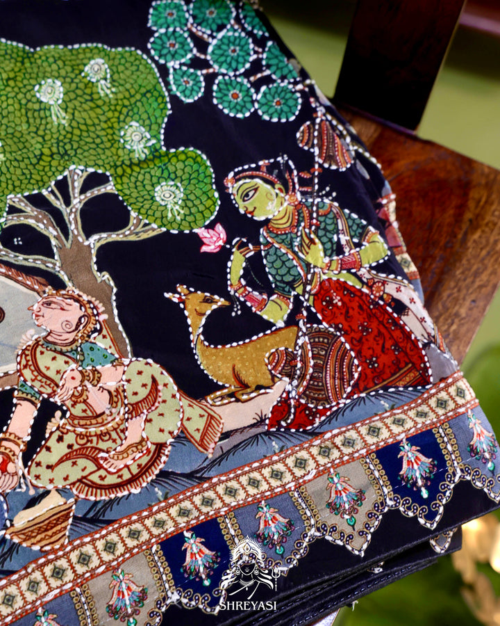 Pure Crepe Silk Saree with Kantha Embroidery