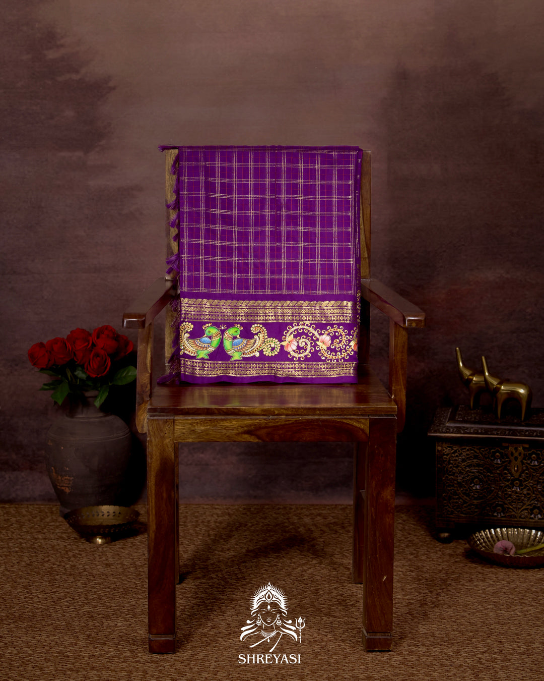 Handloom Pure Kanjivaram Silk Saree in Real Zari with Tanjore Mayil and Kamalam Artwork