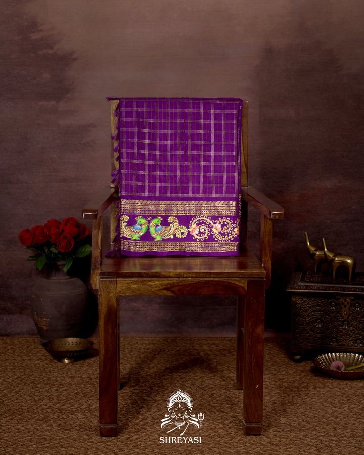 Handloom Pure Kanjivaram Silk Saree in Real Zari with Tanjore Mayil and Kamalam Artwork
