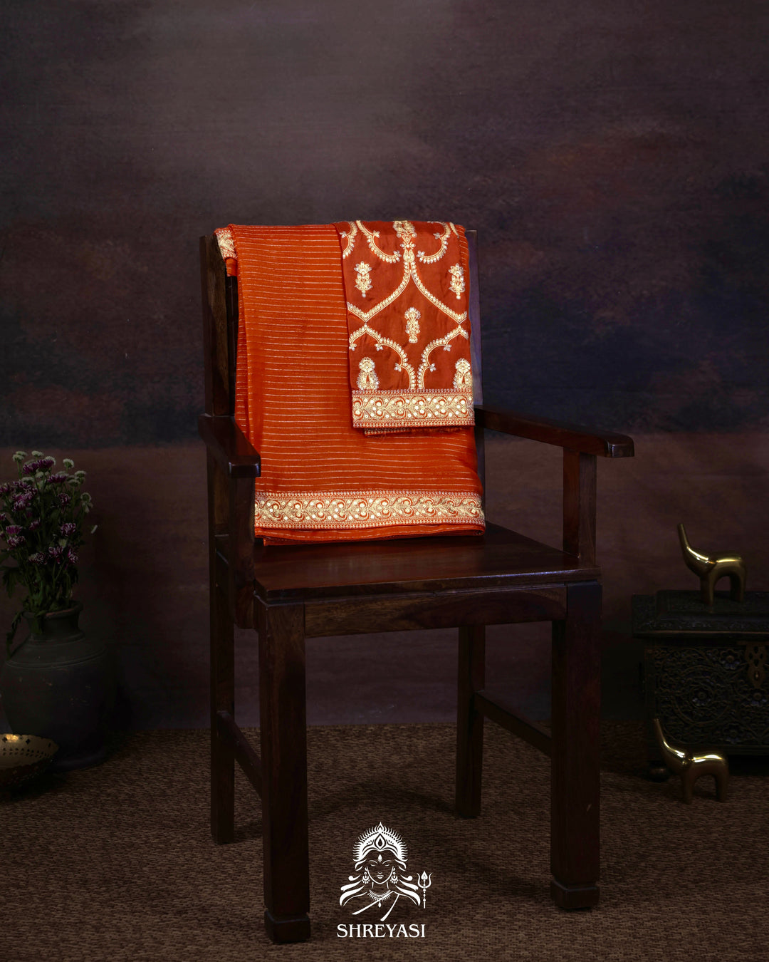 Pure Organza Silk Saree in Orange with Embroidered Border