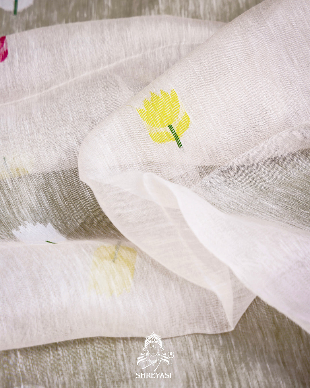Handloom Silk Linen Jamdani Saree with Tissue Paithani Pallu