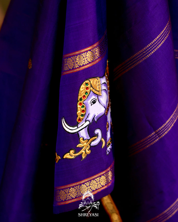 Kanjivaram Silk Saree with Real Zari and Tanjore Artwork