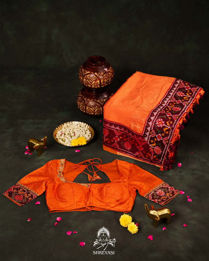 Pure Mysore Silk Saree with Handloom Rajkot Patola Borders