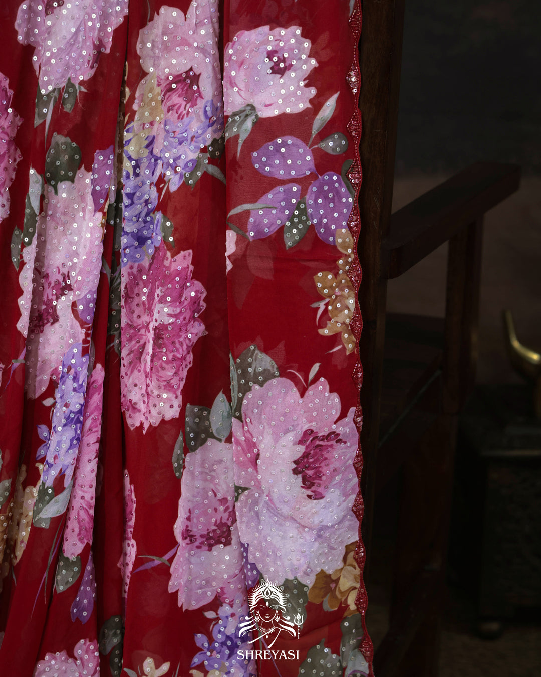 Pure Georgette Floral Sequin Saree