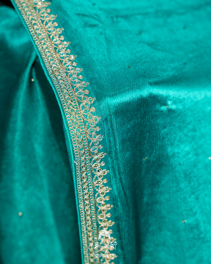 Pure Crepe Satin Saree with Embroidered Borders and Fully Embroidered Blouse
